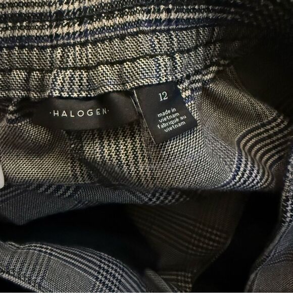 Halogen Plaid Wide Leg Work Pants Elastic Waist Black Grey Blue - Picture 8 of 10